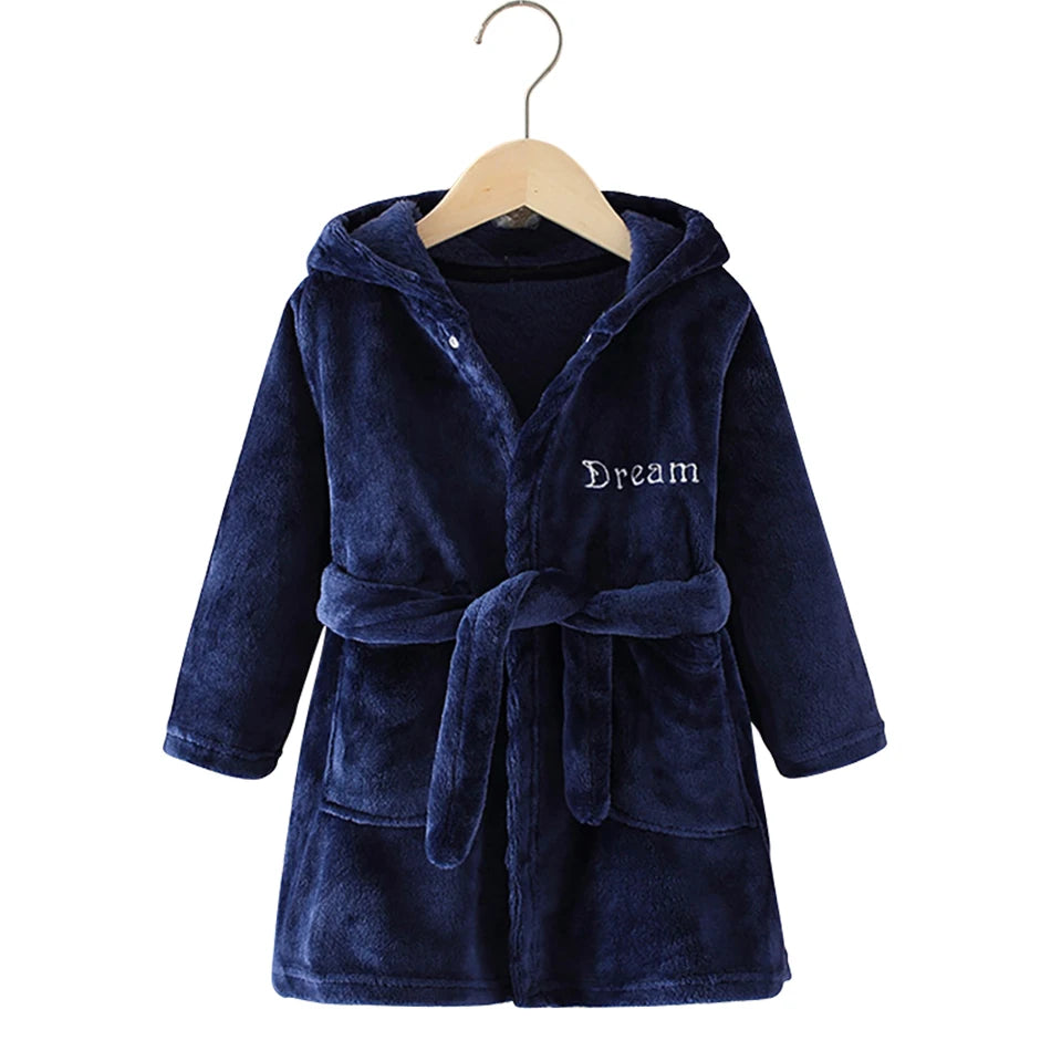Children Hooded Flannel Bathrobe