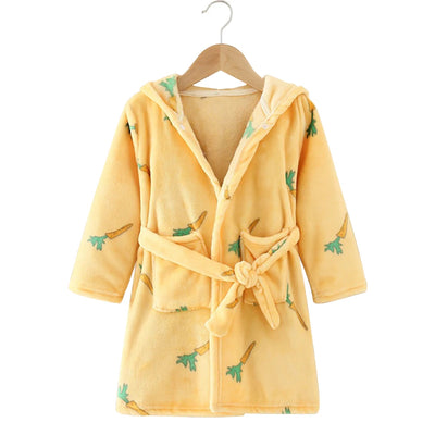 Children Hooded Flannel Bathrobe