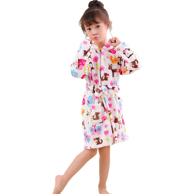 Children Hooded Flannel Bathrobe