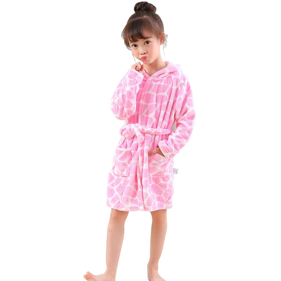 Children Hooded Flannel Bathrobe
