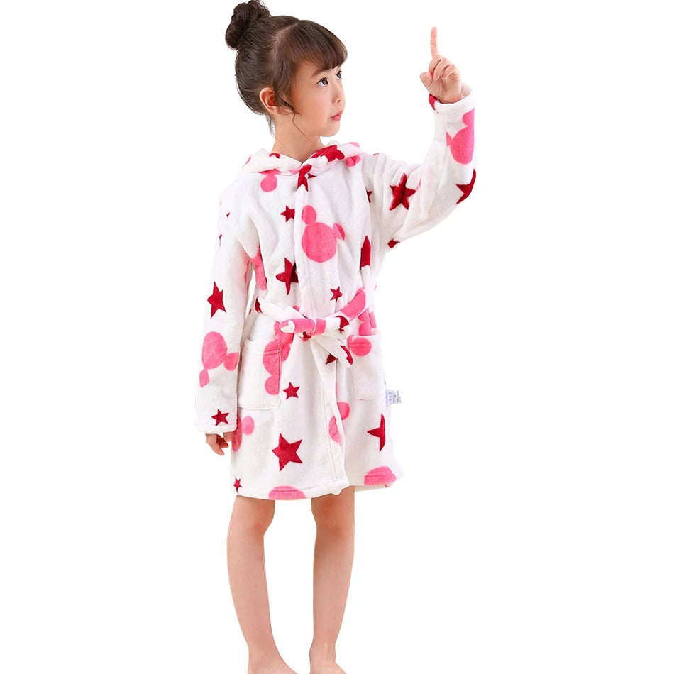 Children Hooded Flannel Bathrobe
