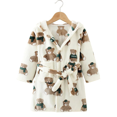 Children Hooded Flannel Bathrobe