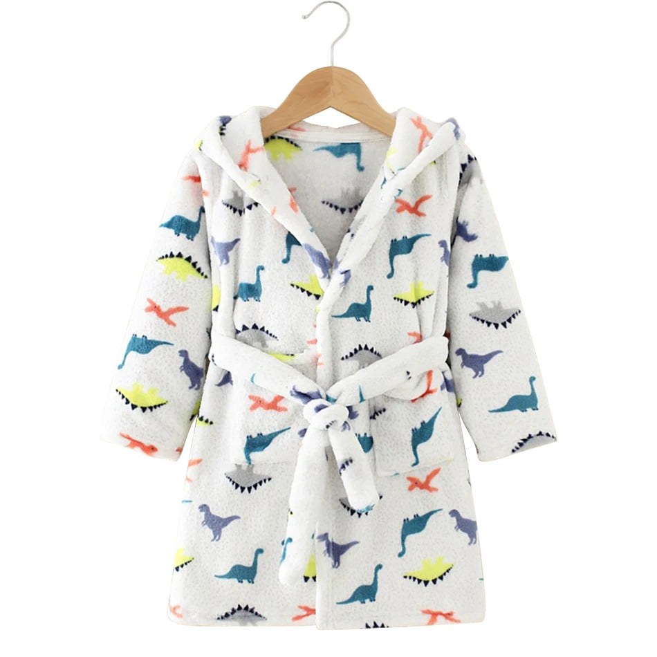 Children Hooded Flannel Bathrobe