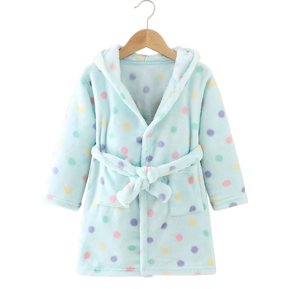 Children Hooded Flannel Bathrobe