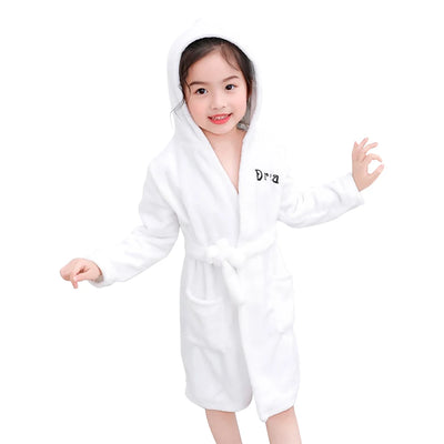 Children Hooded Flannel Bathrobe