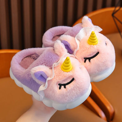 Winter Kids Plush Slippers Unicorn
